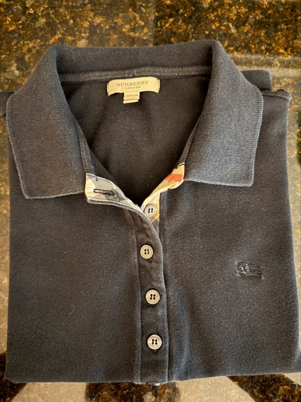 Burberry Black Short-Sleeve Polo with Patterned Placket - Picture 3 of 4